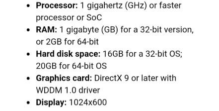system requirements for Win 7 and later versions